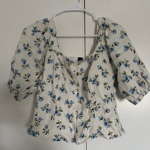 Old Navy Blue Floral Puff Sleeve Blouse